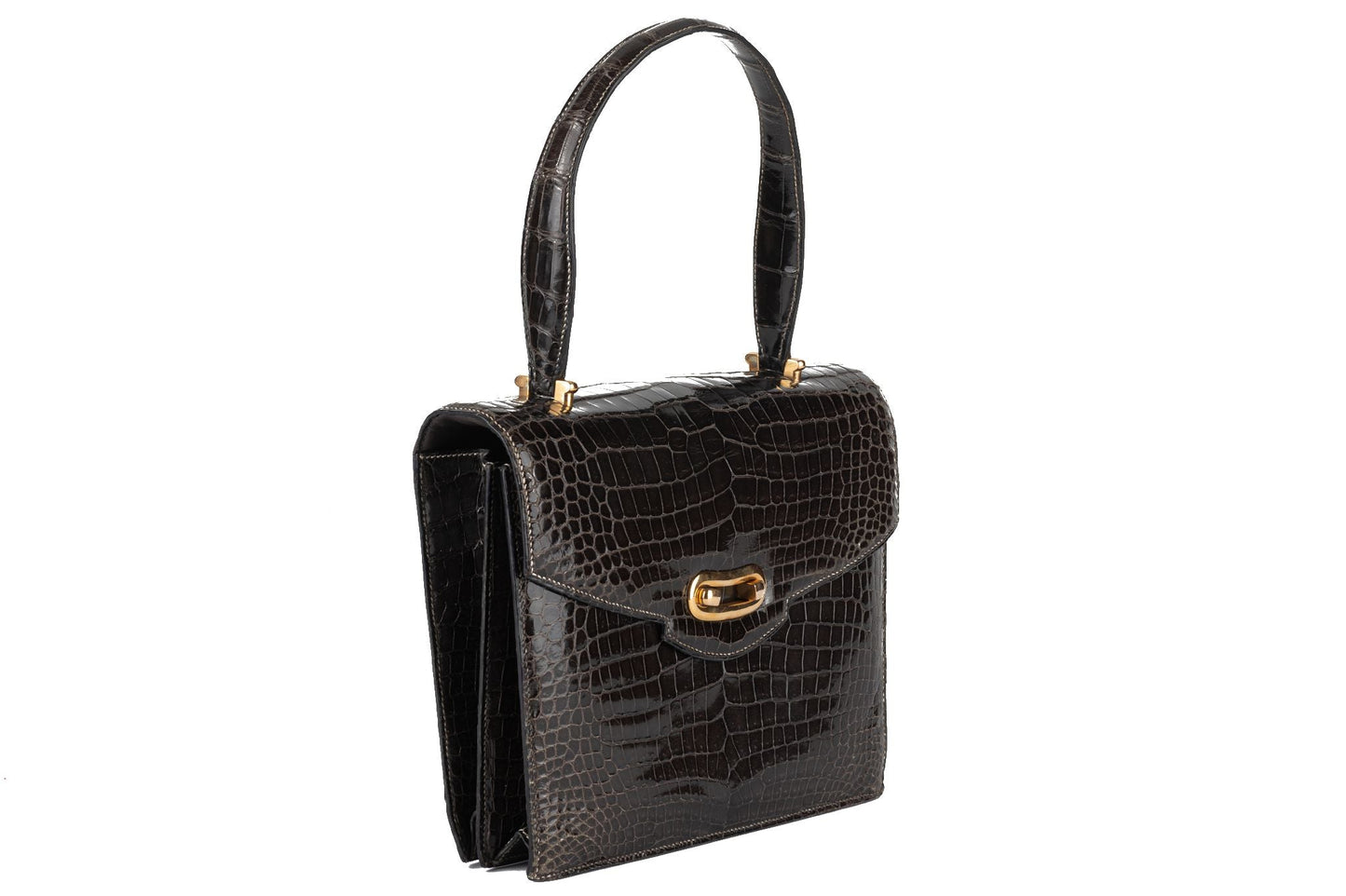 Hermes Vintage Dark Grey Croc Handbag