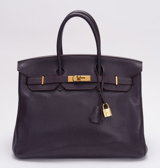 Hermes Birkin 35 Raisin Clemence Gold