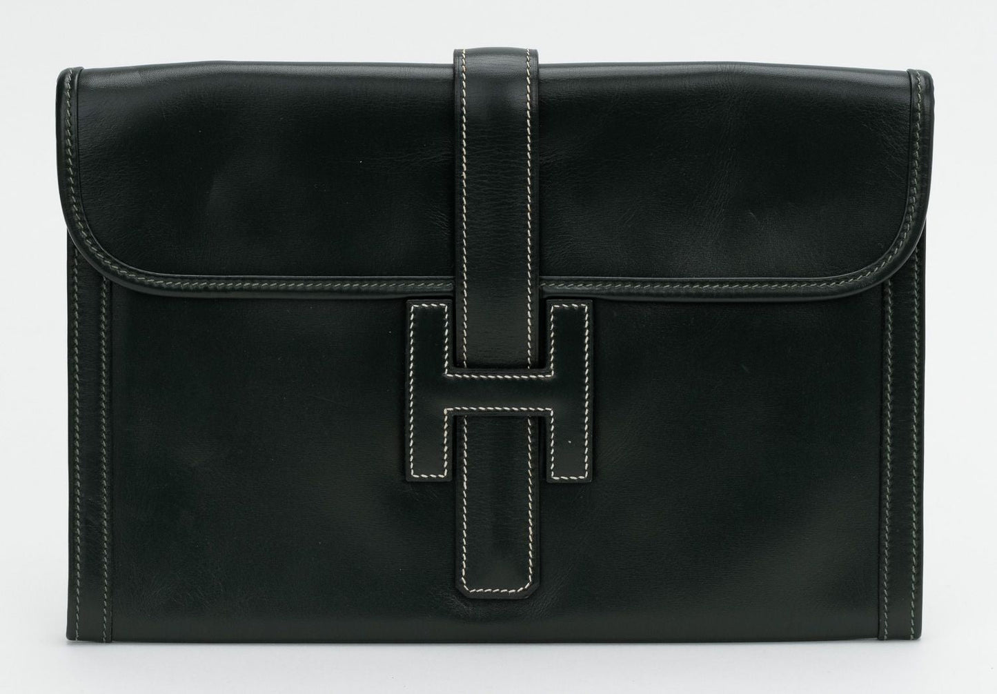 Hermes Jige Clutch Box Calf Green