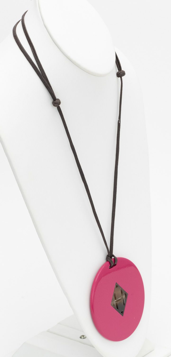 Hermes H logo Buffalo Necklace Pink
