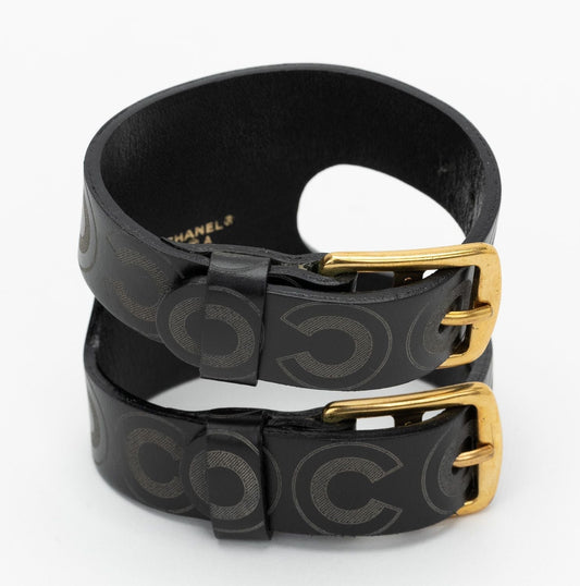 Chanel Brown Embossed Leather Bracelet