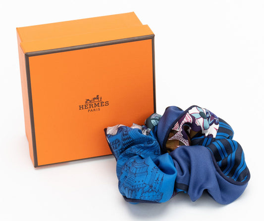 Hermes Black/Blue Silk Scrunchie BNIB