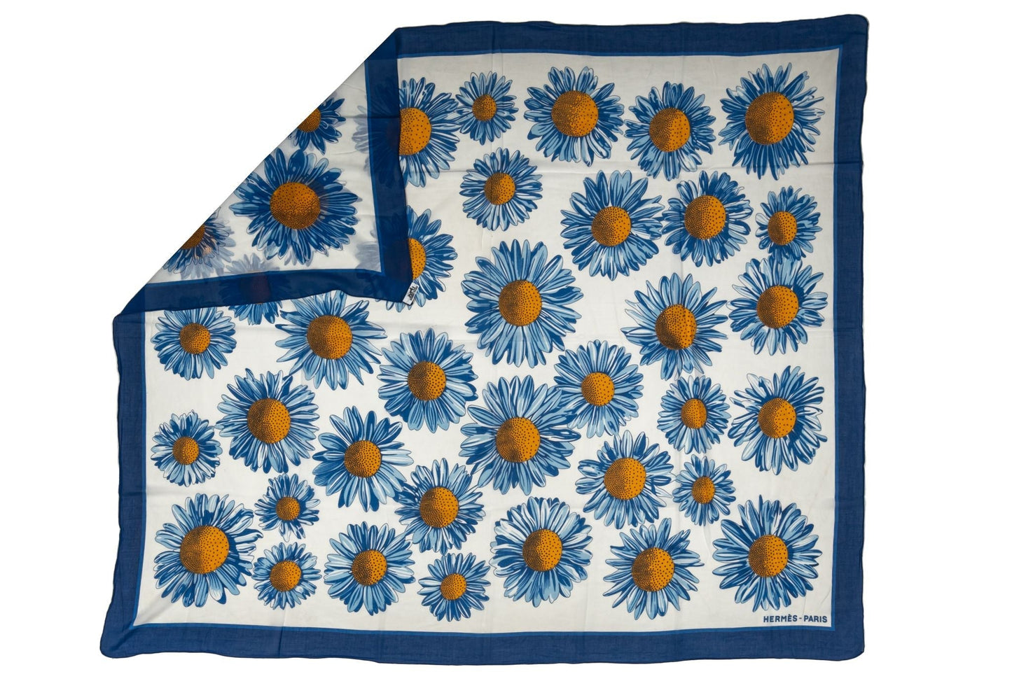 Hermes Blue Daisies Cotton Silk Shawl