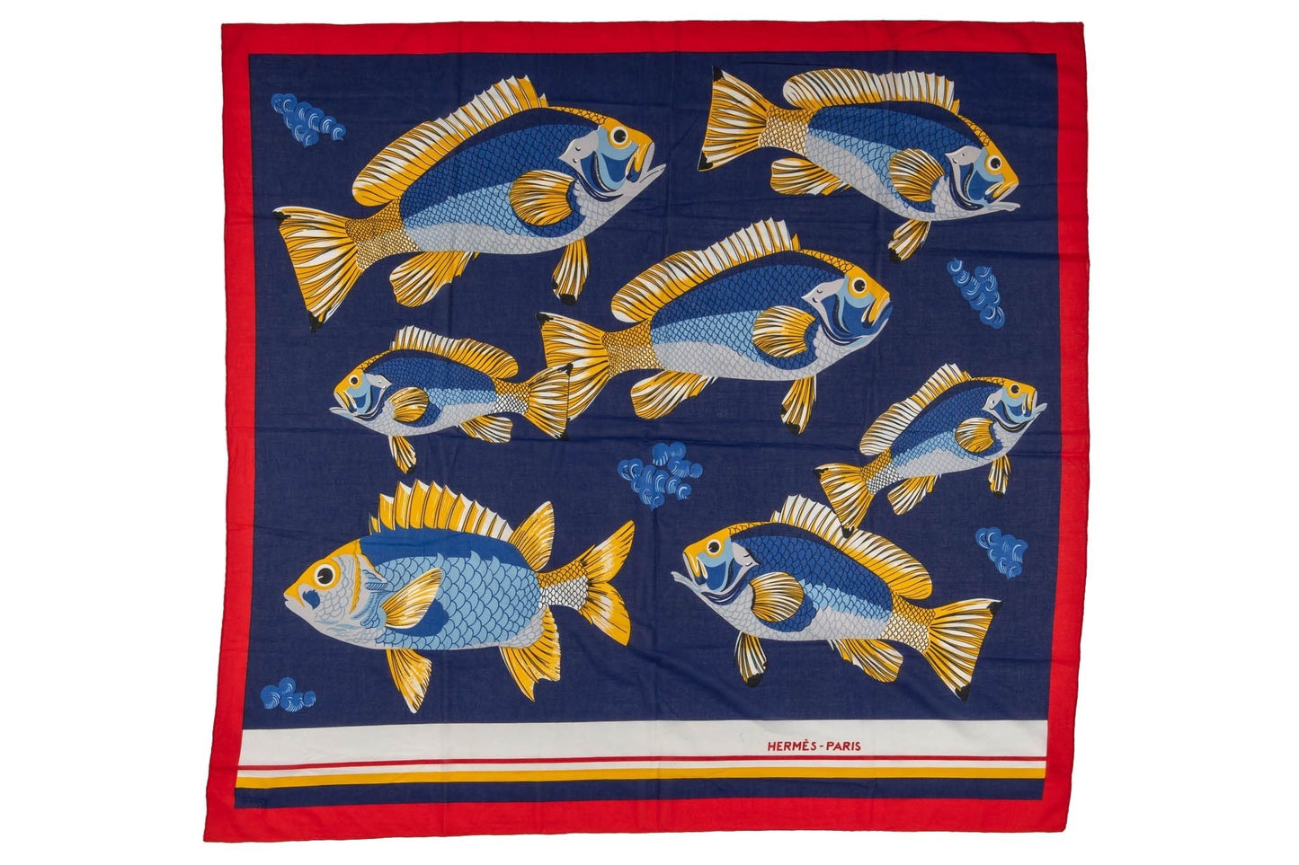 Hermes Vintage Blue Fish Cotton Sarong