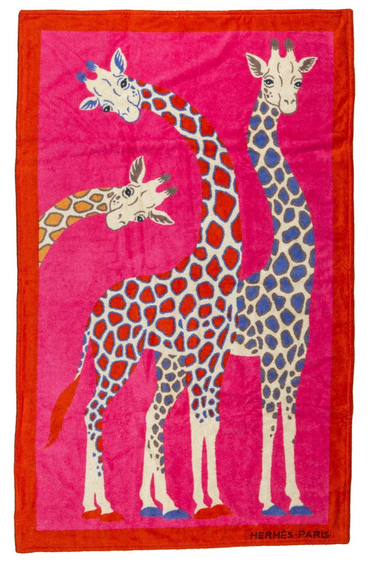 Hermes NIB Giraffes Fuchsia Beach Towel