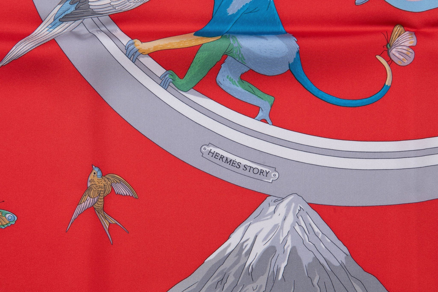 Hermes Story New Red Grey Silk Scarf