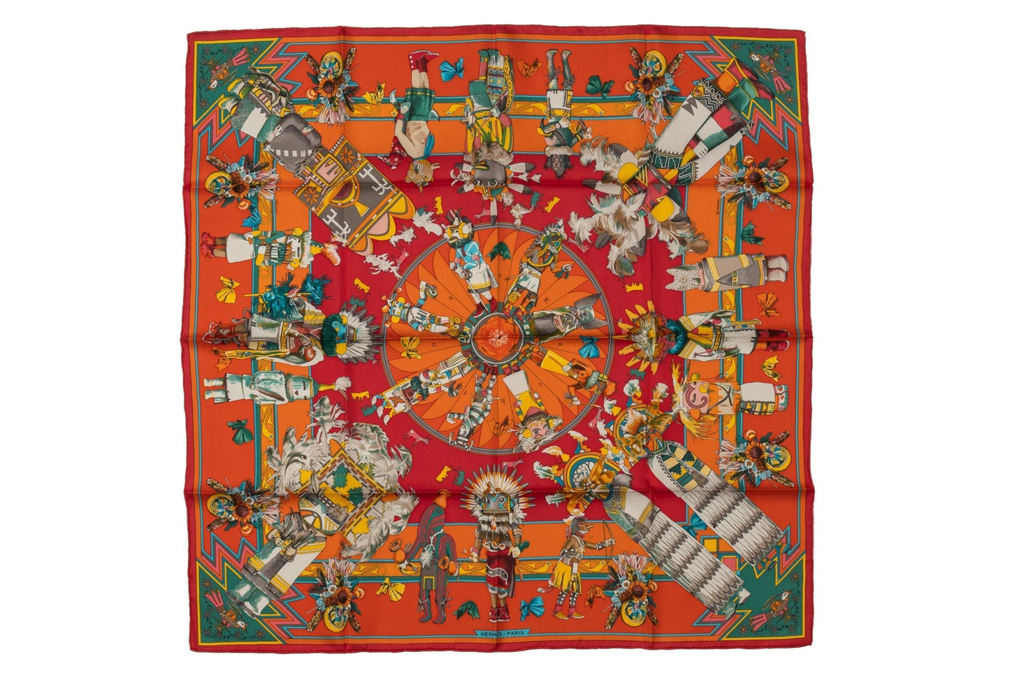 Hermes Rare Kachinas Tribal Silk Scarf
