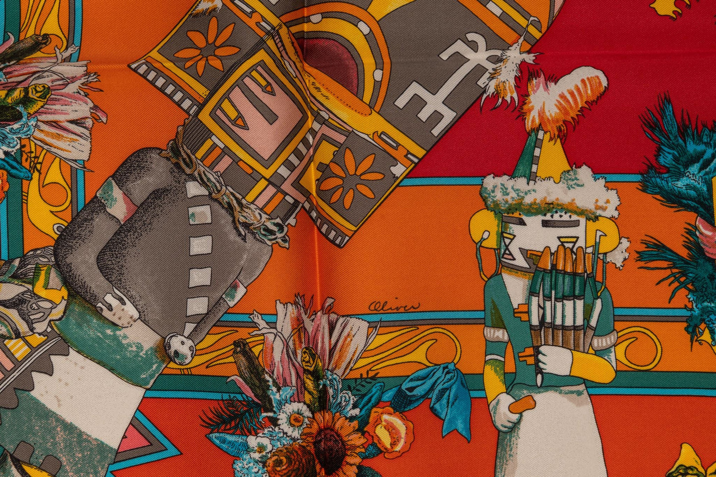 Hermes Rare Kachinas Tribal Silk Scarf