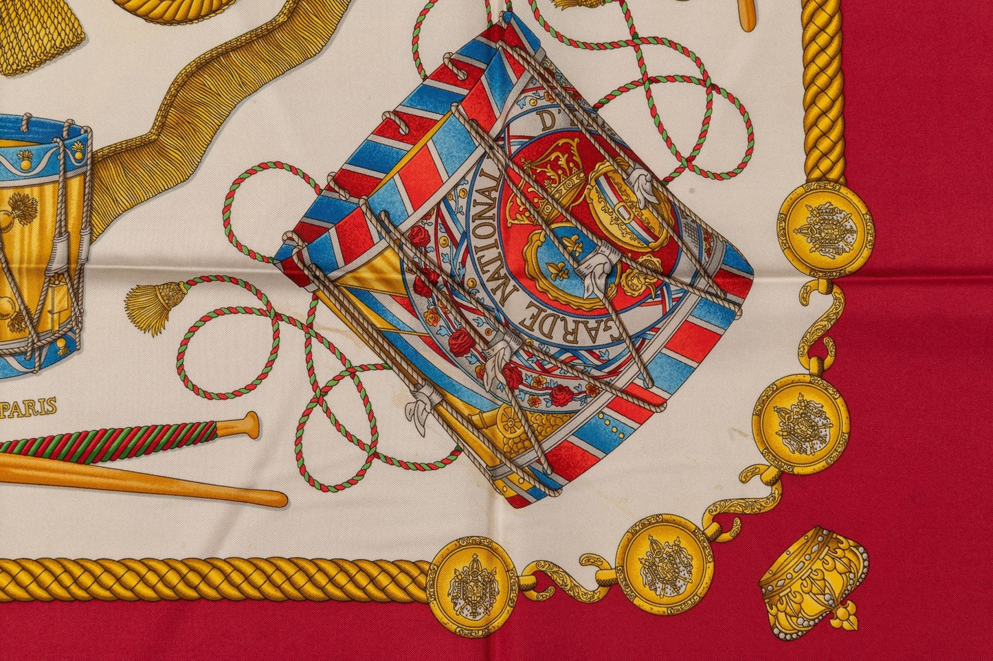 Hermes Les Tambours Red Silk Scarf