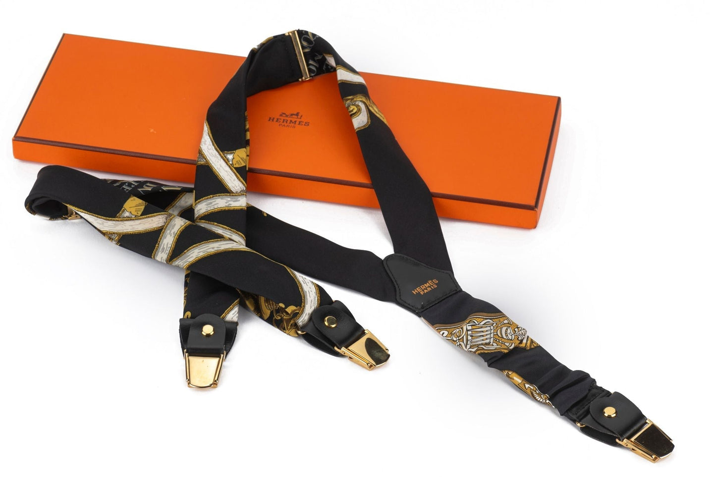 Hermes Vintage Black Silk Suspenders