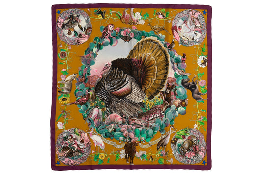 Hermes Mustard Texas Wildlife Scarf