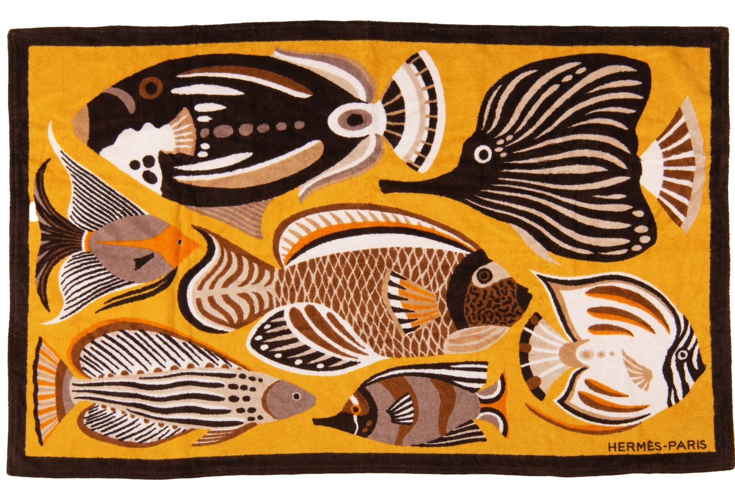 Hermes NIB Yellow Black Fish Beach Towel