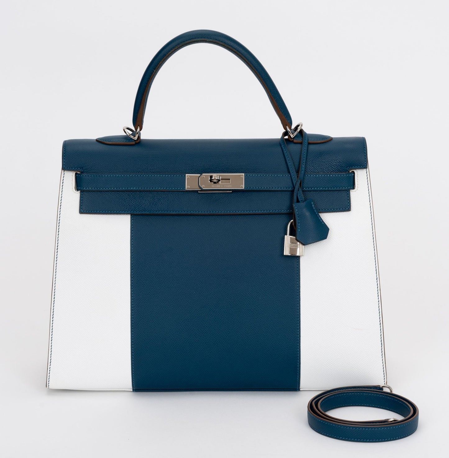 Hermes Kelly Sellier 35 Flag Blue White