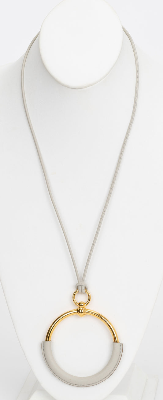 Hermes White Gold Leather Loop Necklace
