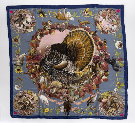 Hermes Blue Texas Wildlife Scarf Oliver