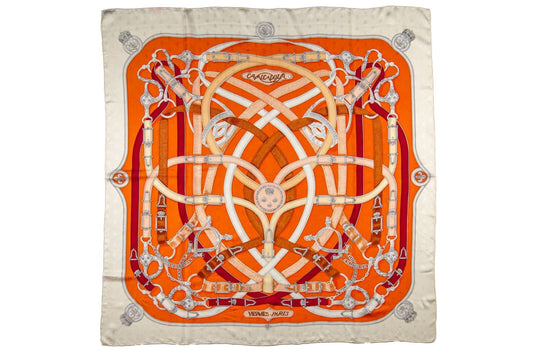 Hermes Cavalcadour Orange Silk Shawl
