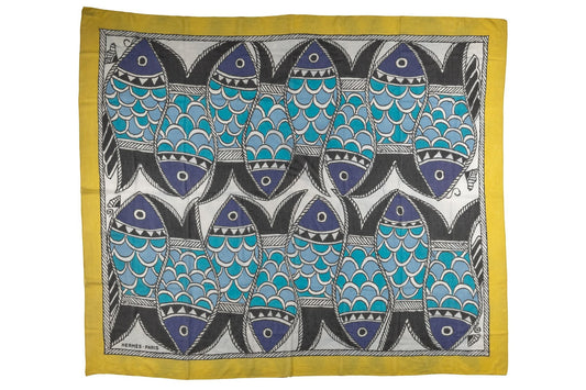 Hermes Yellow Blue Fish Cotton Sarong