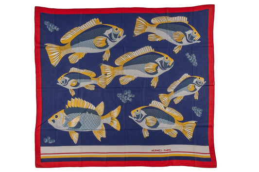 Hermes Navy Fish Cotton Sarong