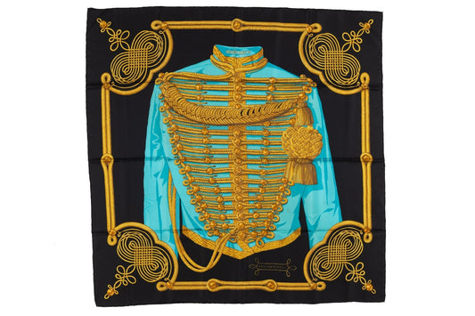 Hermes Rare Black Brandebourg Silk Scarf