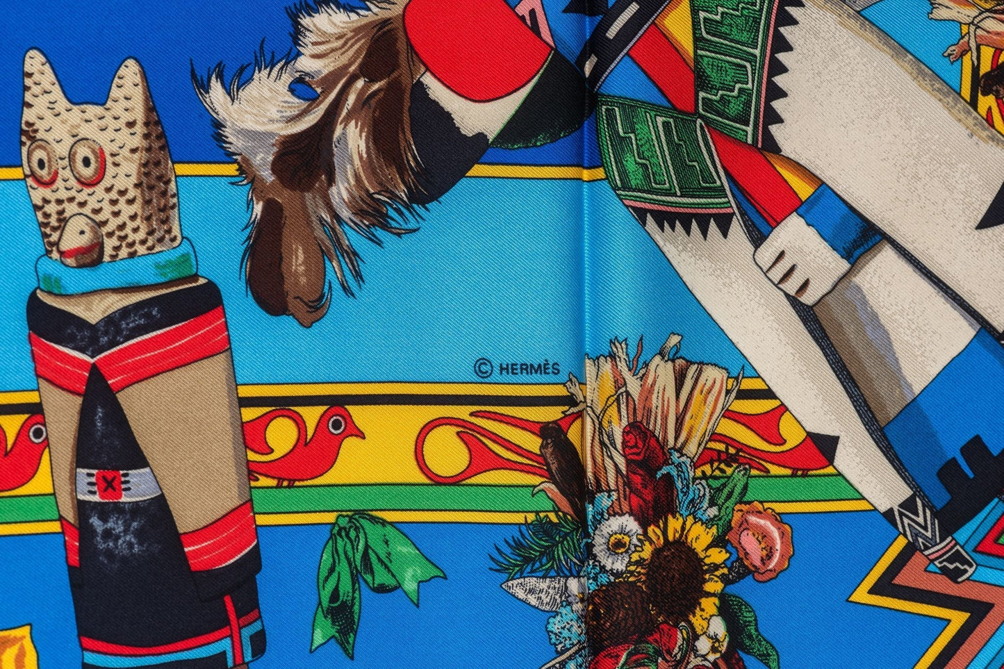 Hermes Rare Turquoise Kachinas Scarf