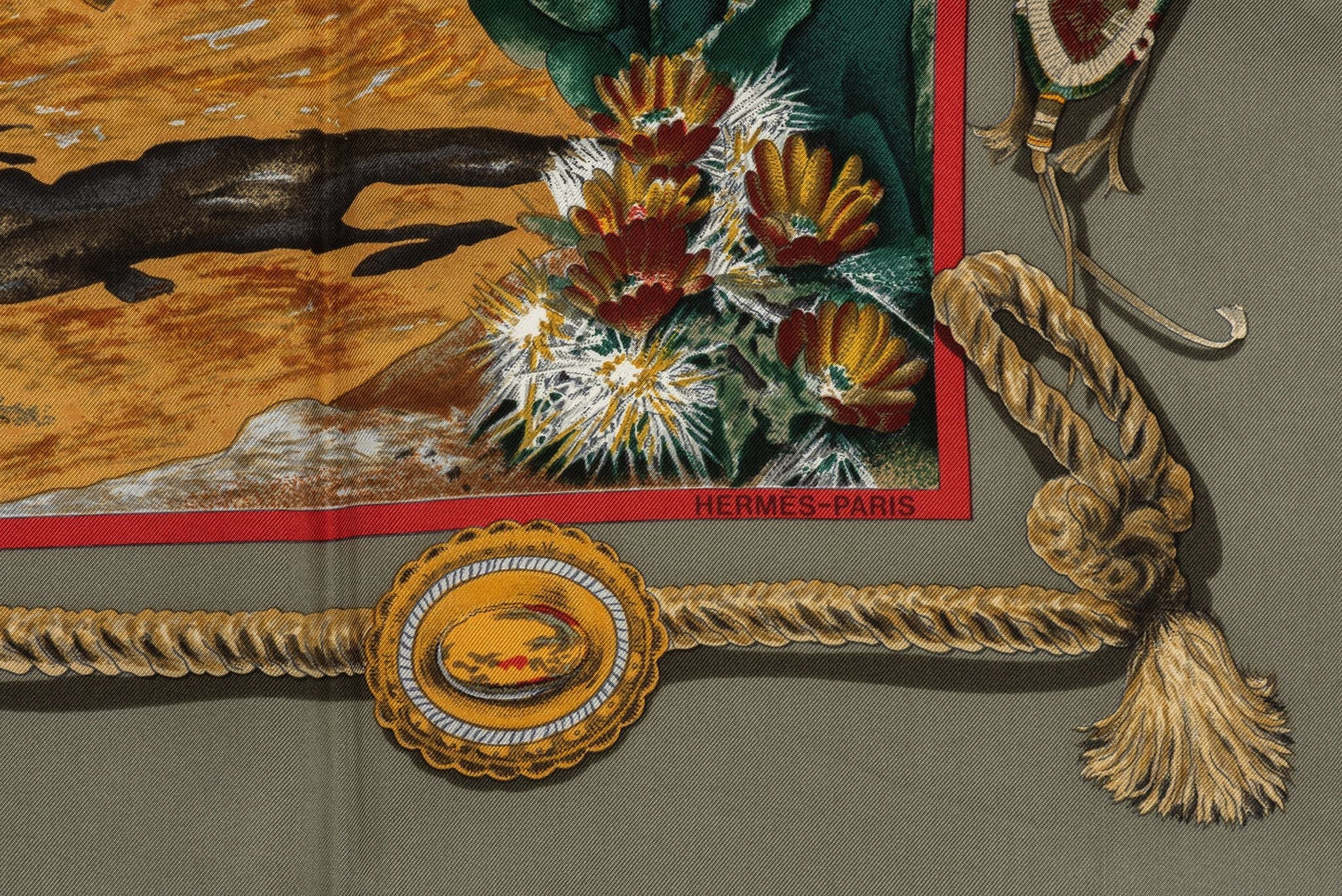 Hermes Rare Green Les Cheyennes Scarf
