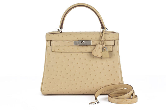 Hermes Kelly 28 Ostrich Parchemin