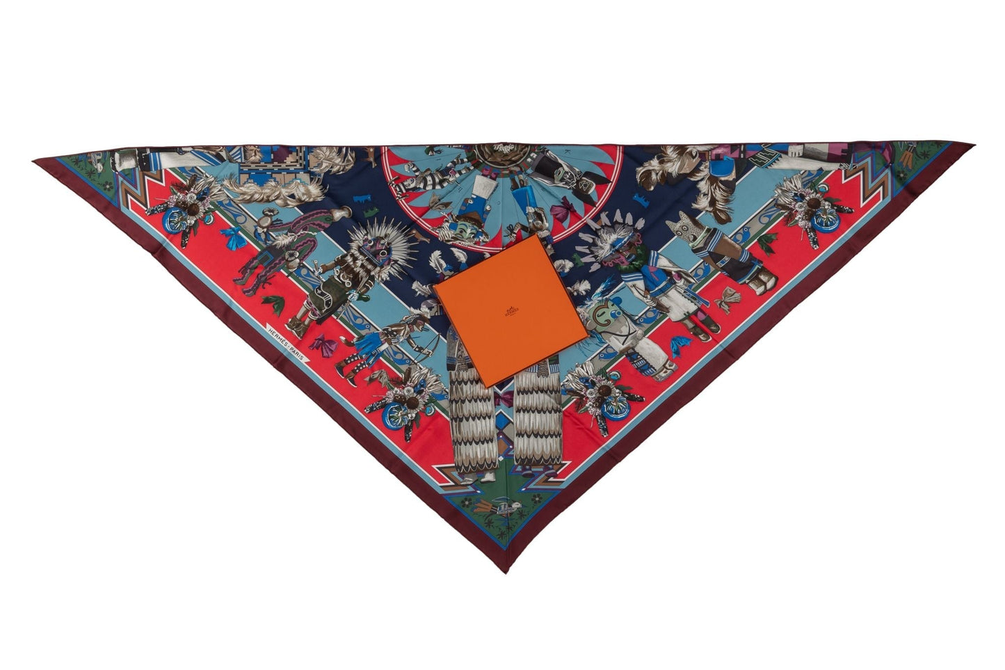Hermes Blue âœKachinasâœ Pointe Silk Shawl