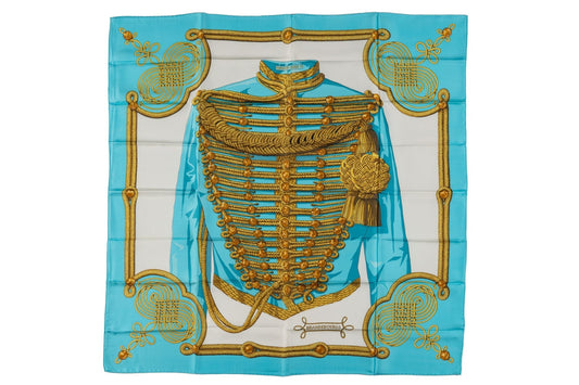 Hermes Brandebourgs Turquoise Silk Scarf