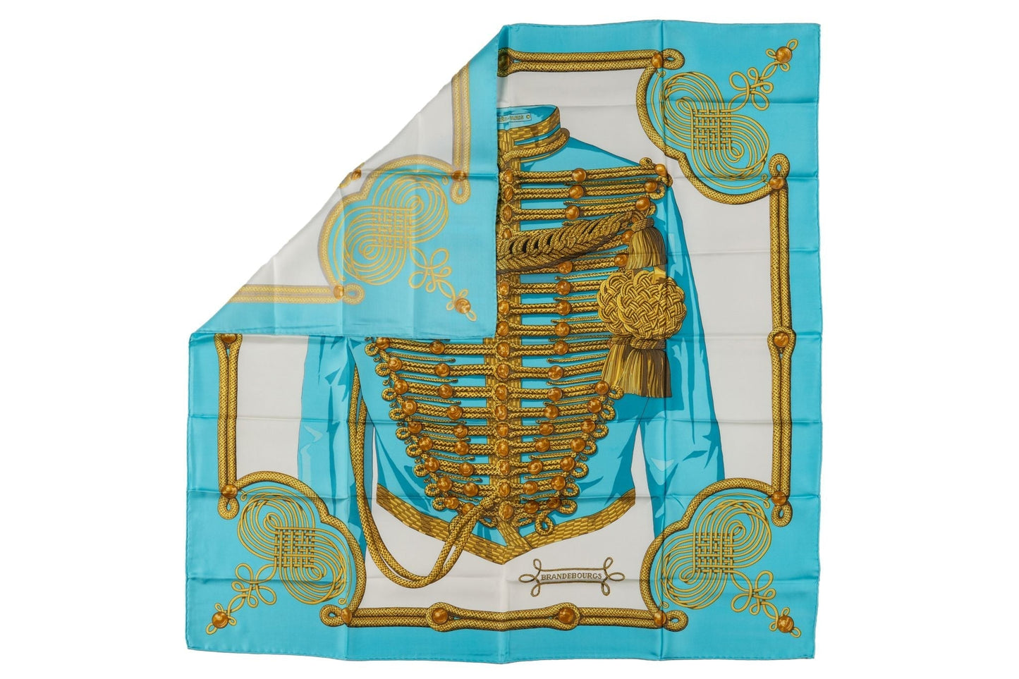 Hermes Brandebourgs Turquoise Silk Scarf