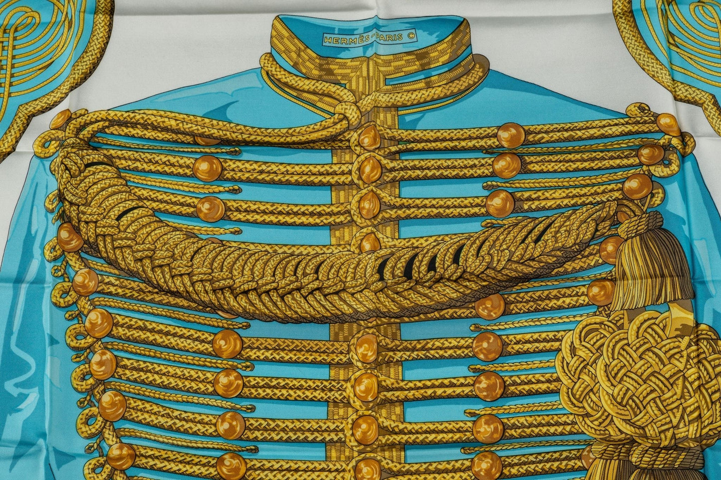 Hermes Brandebourgs Turquoise Silk Scarf