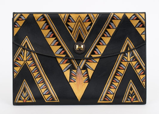 Hermes Black Box Rio Clutch Hand Painted