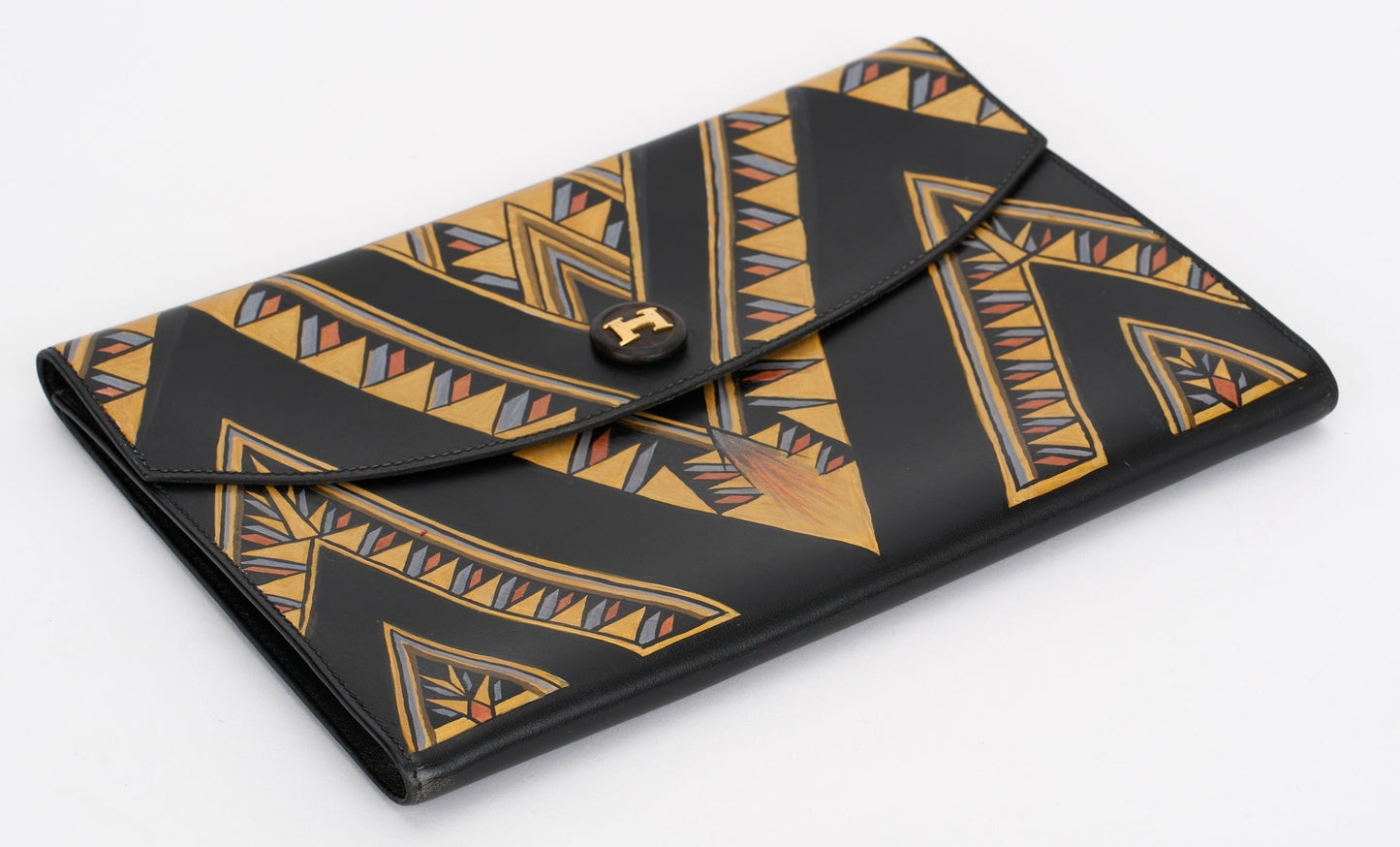 Hermes Black Box Rio Clutch Hand Painted