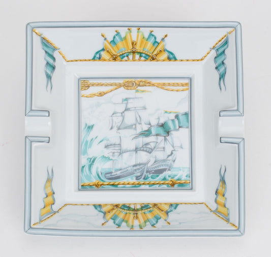 Hermes Ship & Flags Porcelain Ashtray