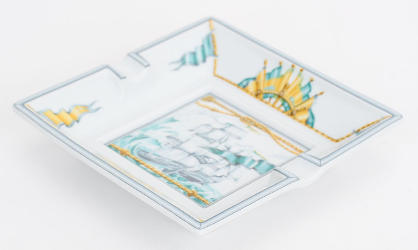Hermes Ship & Flags Porcelain Ashtray