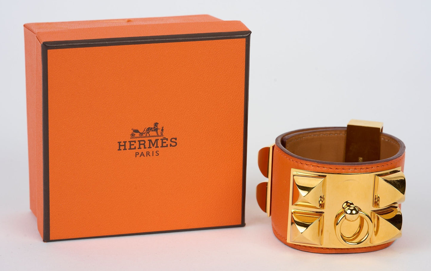 Hermes Orange Swift CDC Gold Bracelet