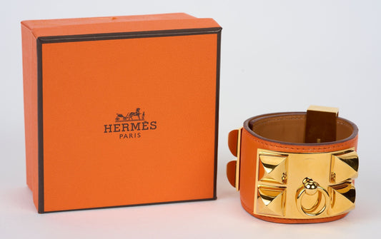 Hermes Orange Swift CDC Gold Bracelet