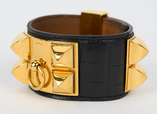 Hermes Black Croc CDC Gold Bracelet