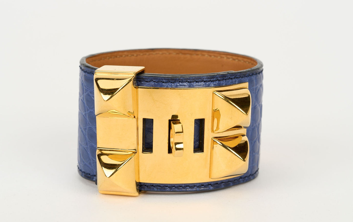 Hermes Blue Croc CDC Gold Bracelet