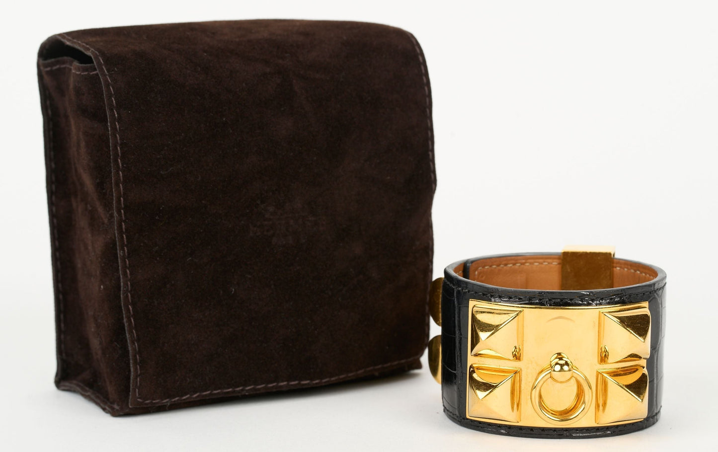 Hermes Black Croc CDC Gold Bracelet