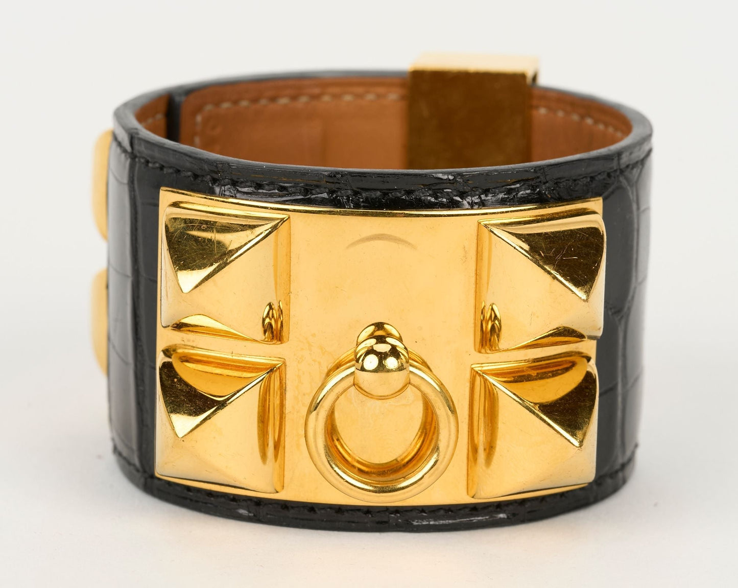 Hermes Black Croc CDC Gold Bracelet