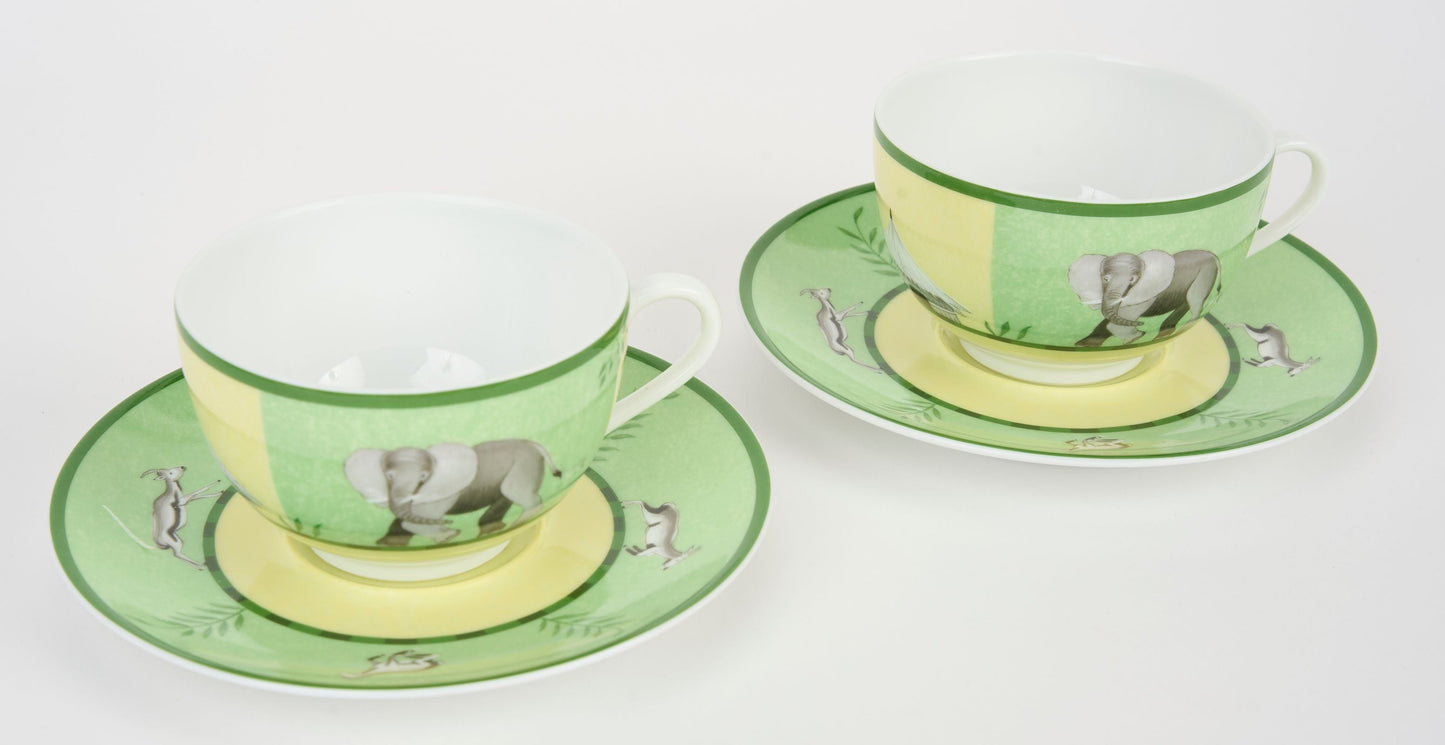 Hermes Set/2 Africa Green Teacups W/Box