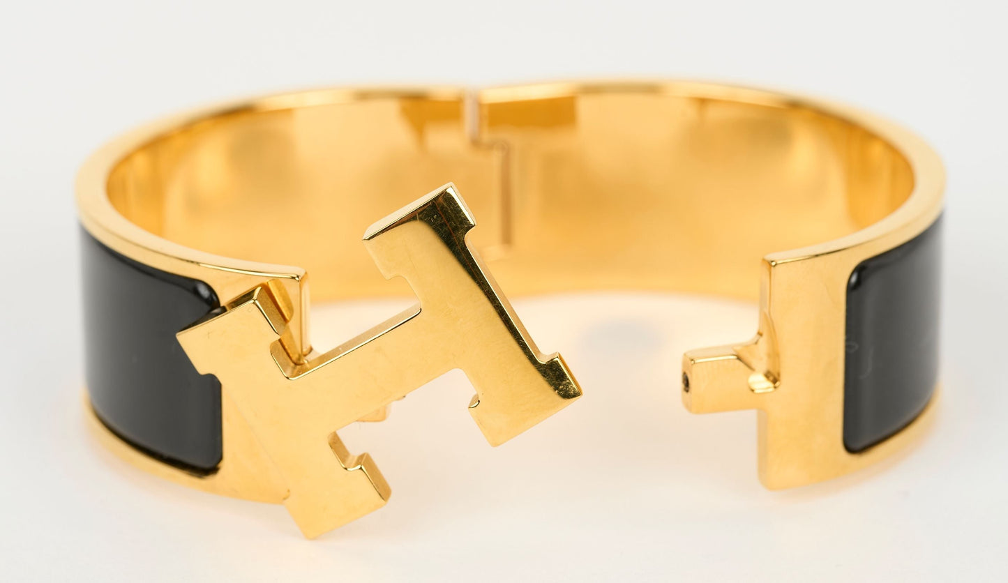 Hermes Wide Clic Clac H Black Bracelet