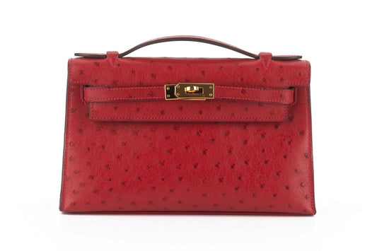 Hermes Ostrich Kelly Pochette Rouge