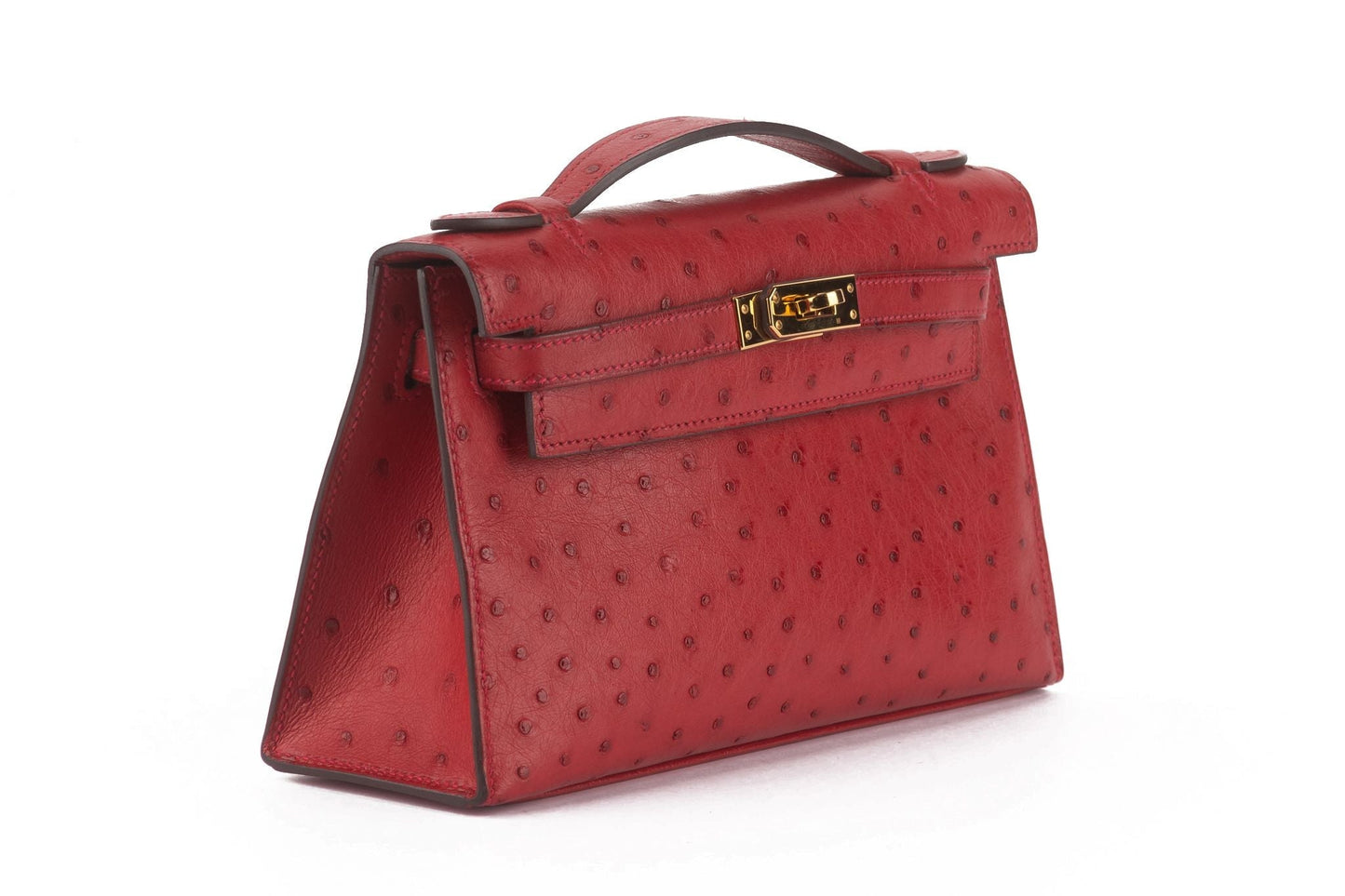 Hermes Ostrich Kelly Pochette Rouge