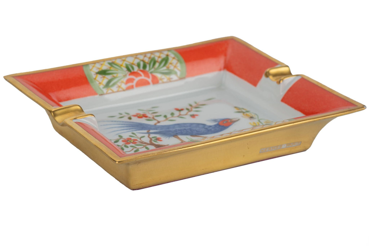 Hermes Blue Bird Gold Porcelain Ashtray
