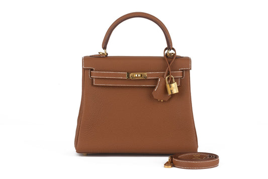 Hermes  New Kelly 25 Retournè Gold Togo