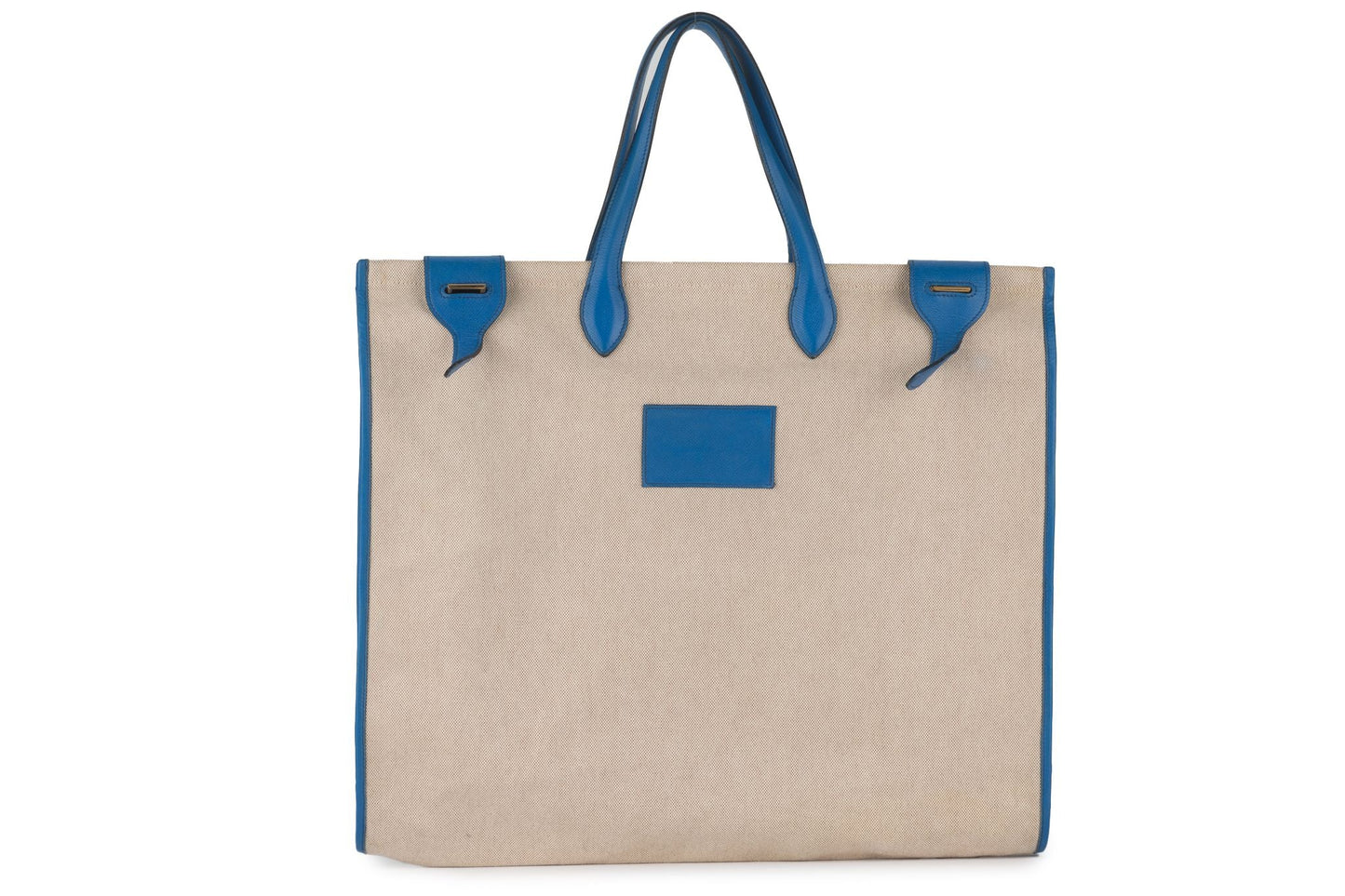 Hermes Kaba Tote Toile in Blue Leather