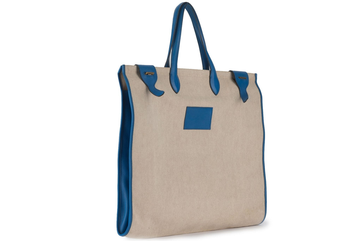 Hermes Kaba Tote Toile in Blue Leather
