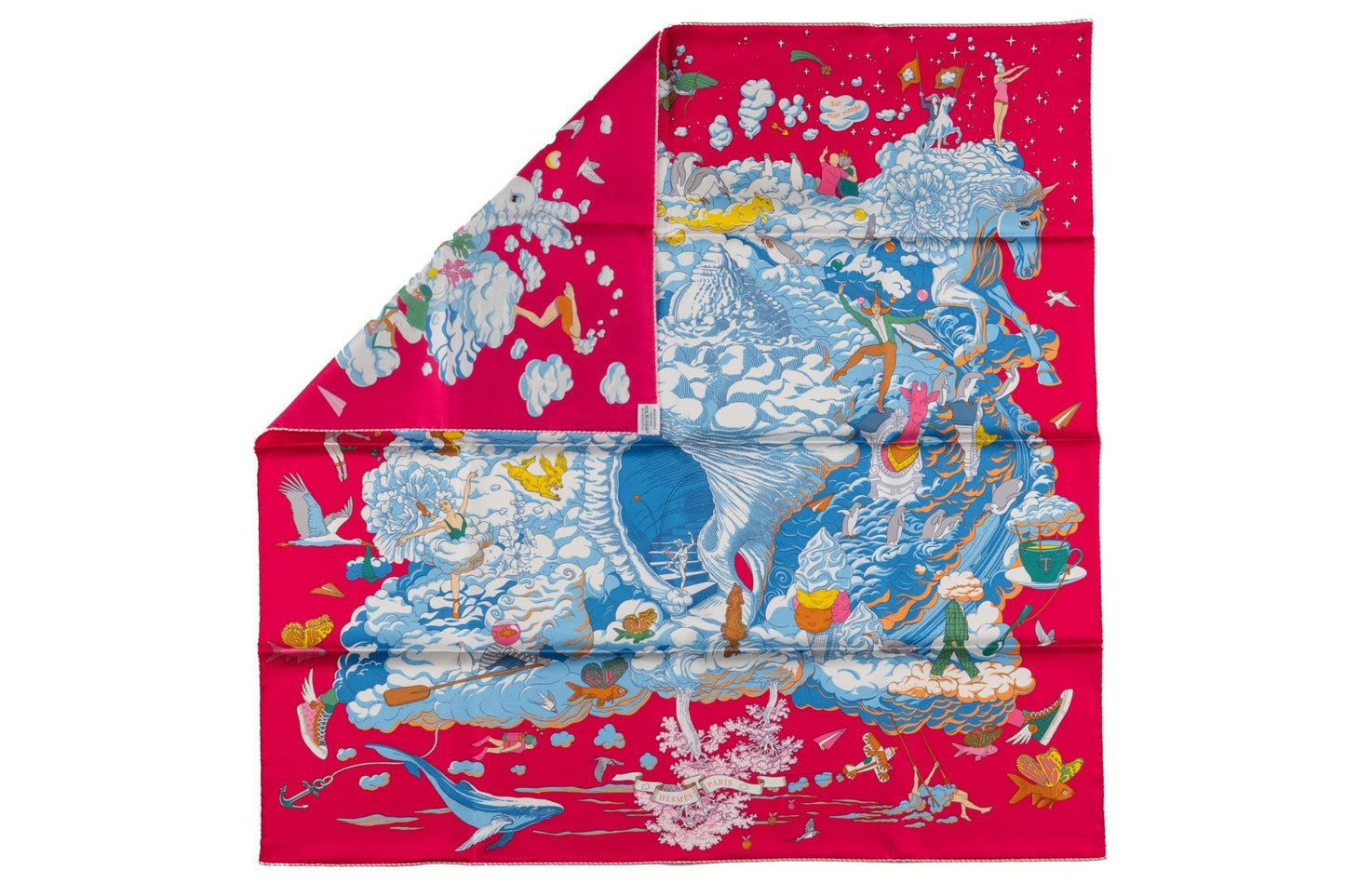 Hermes "Sur Mon Nuage" Red Silk Scarf NB