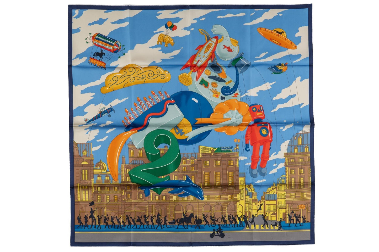 Hermes  Blue "Parade" Silk Scarf NIB